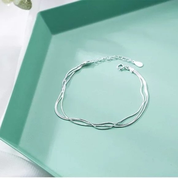 14k Gold Multi Layer Chain Bracelet/Anklet Sterling Silver - Picture 2 of 10